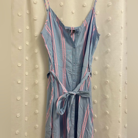Blue and Pink Lightweight Long Button Down Dress - Picture 3 of 6